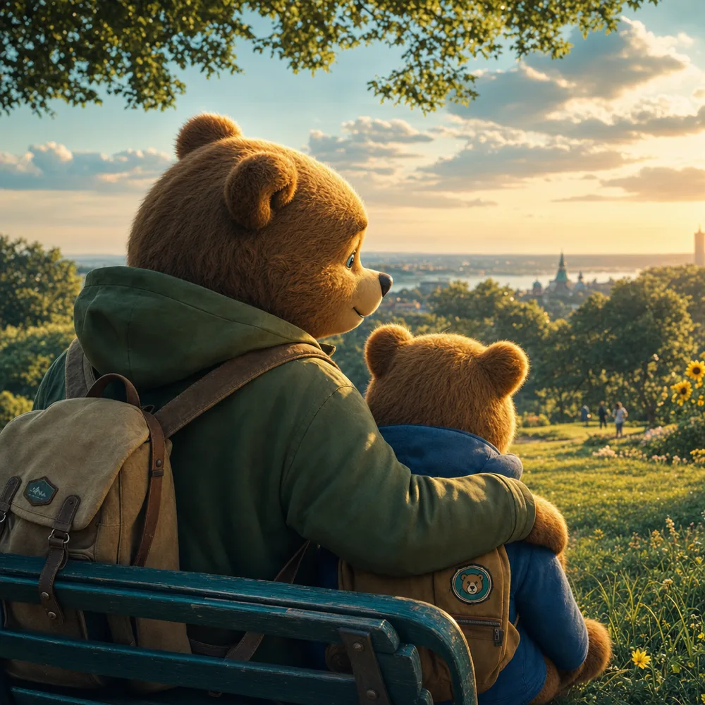 A bear family together at home